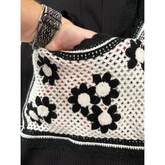 asos Black & White Crocheted Knit Hippe Boho Sundress Size 4 - Picture 5 of 8